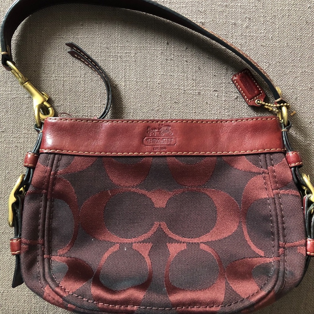 Unique Burgundy Brown Signature Coach Satchel